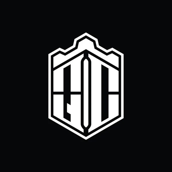 Літера Логотип Монограма Шестикутника Фігури Корони Замку Геометричний Шаблоном Контурного — стокове фото