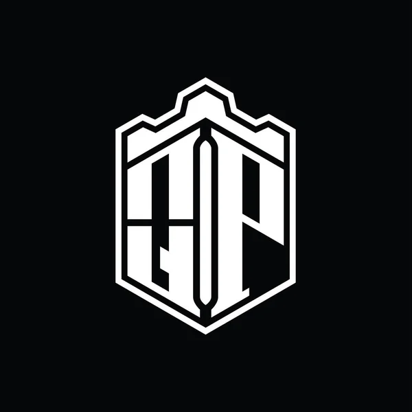 Qp字母Logo六边形盾体冠冕几何图形与轮廓样式设计模板 — 图库照片