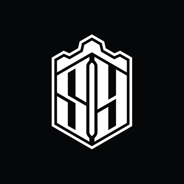 Letter Logo Monogramı Altıgen Kalkanı Şeklindeki Taç Kale Geometriği Tasarım — Stok fotoğraf