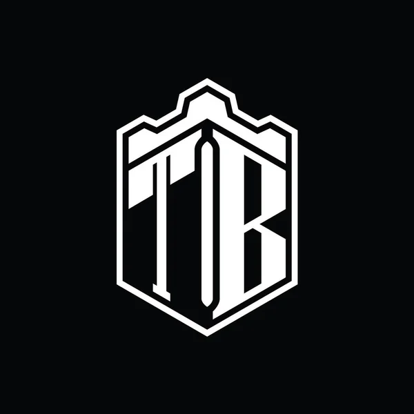 Tb字母标志六边形盾形冠几何图案 外型设计模板 — 图库照片