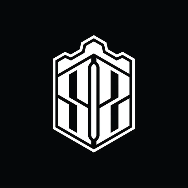 Levél Logo Monogram Hatszögletű Pajzs Alakja Korona Kastély Geometrikus Körvonalazott — Stock Fotó