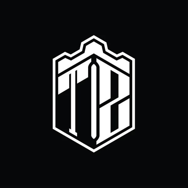 Tz字母Logo六边形盾体冠冕几何图形与轮廓样式设计模板 — 图库照片