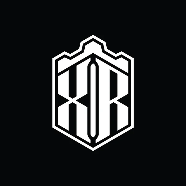 Letter Logo Monogram Altıgen Kalkan Şeklindeki Taç Kale Geometriği Tasarım — Stok fotoğraf