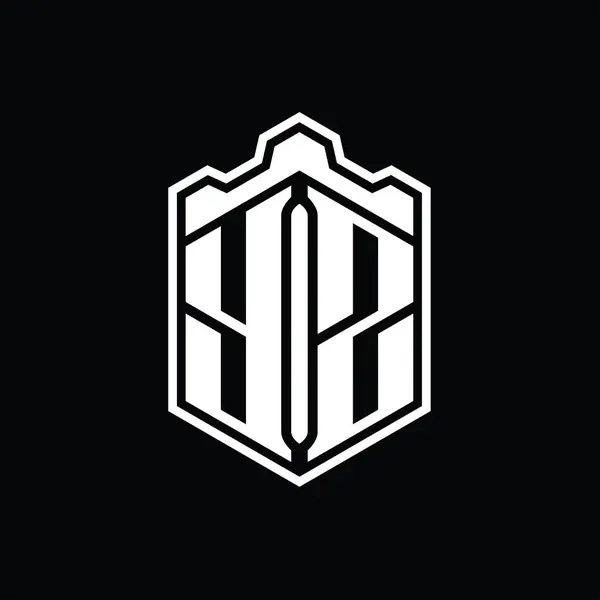 Harf Logosu Monogram Altıgen Kalkanı Şeklindeki Taç Kale Geometriği Ana — Stok fotoğraf
