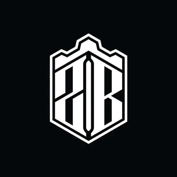Zb字母Logo六边形盾形城堡几何图案 带有轮廓样式设计模板 — 图库照片