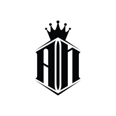 An Harfi Logosu monogram altıgen kalkan şekilli taç keskin stil tasarım şablonu