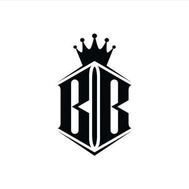 BB Harfi Logo monogram altıgen kalkan şekilli taç keskin stil tasarım şablonu