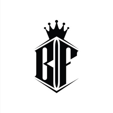 BF Harfi Logo monogram altıgen kalkan şekilli taç keskin stil tasarım şablonu