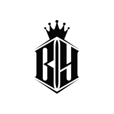 Harf Logosu monogram altıgen kalkan şekilli taç keskin stil tasarım şablonu
