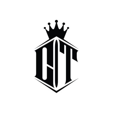 CT Harfi Logo monogram altıgen kalkan şekilli taç keskin stil tasarım şablonu