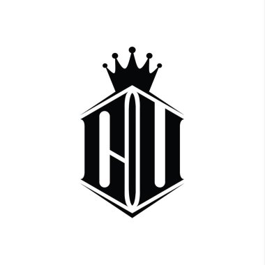 CU Harf Logosu monogram altıgen kalkan biçimli taç keskin stil tasarım şablonu