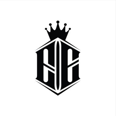 EE Letter Logo monogram altıgen kalkan şekilli taç keskin stil tasarım şablonu