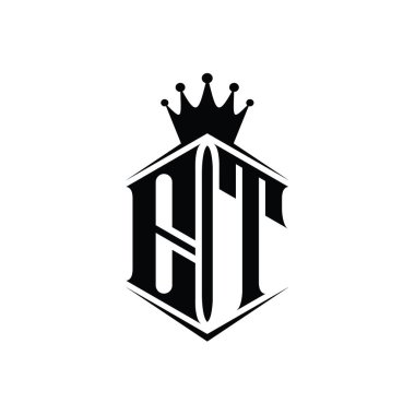 ET Harfi Logosu monogram altıgen kalkan şekilli taç keskin stil tasarım şablonu