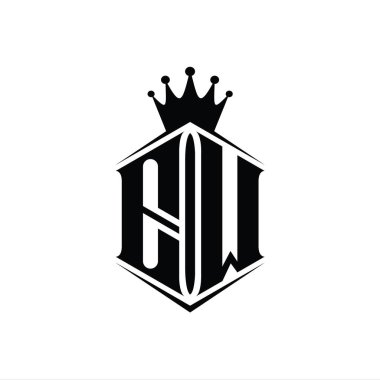 EW Harf Logosu monogram altıgen kalkan şekilli taç keskin stil tasarım şablonu