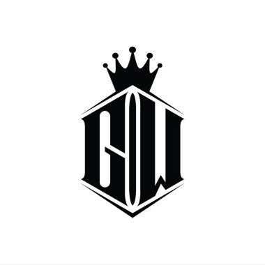 GW Harf Logosu monogram altıgen kalkan şekilli taç keskin stil tasarım şablonu