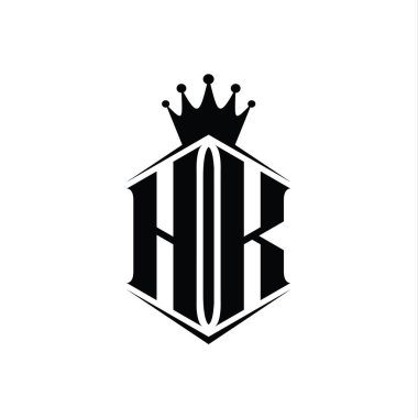 HK Harf Logosu monogram altıgen kalkan şekilli taç keskin stil tasarım şablonu
