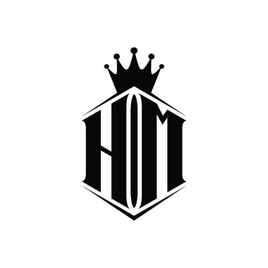 HM Harf Logosu monogram altıgen kalkan şekilli taç keskin stil tasarım şablonu