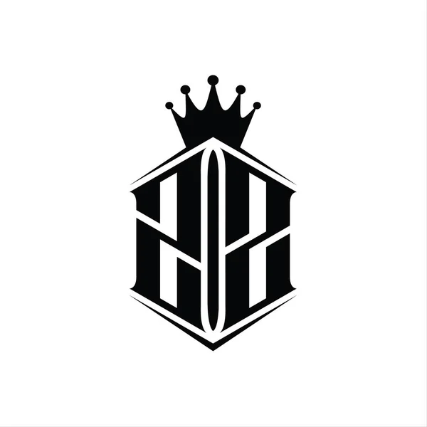 Zz字母Logo六边形盾形冠 带有尖锐的样式设计模板 — 图库照片