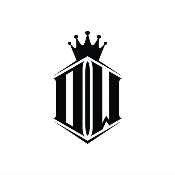 Dw字母Logo六边形护盾冠 带有尖锐的样式设计模板 — 图库照片