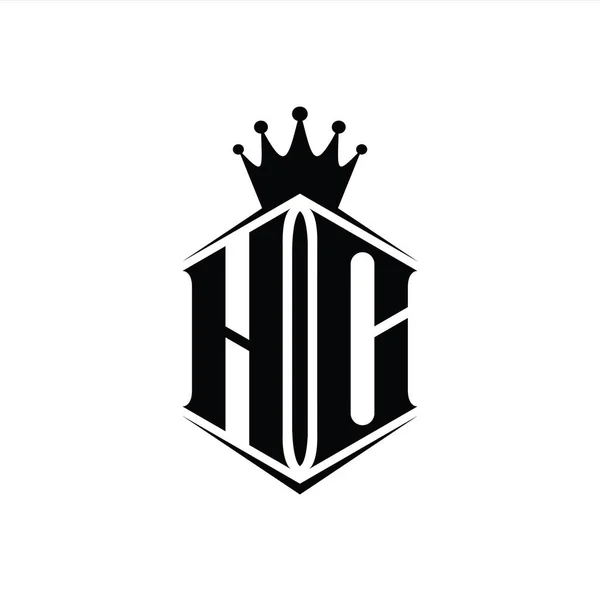Hc字母标志六边形护盾冠 带有尖锐的样式设计模板 — 图库照片