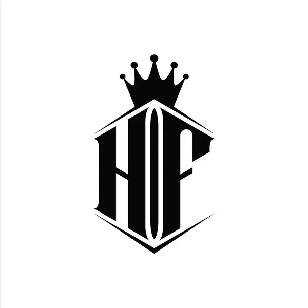 Hf字母标志六边形盾形冠 带有尖锐的样式设计模板 — 图库照片