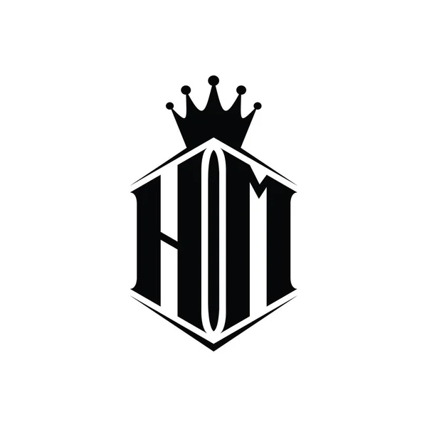 具有尖锐风格设计模板的Hm字母标志六边形护盾冠 — 图库照片