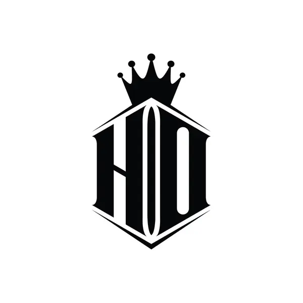 Ho字母标志六边形护盾冠 带有尖锐的样式设计模板 — 图库照片