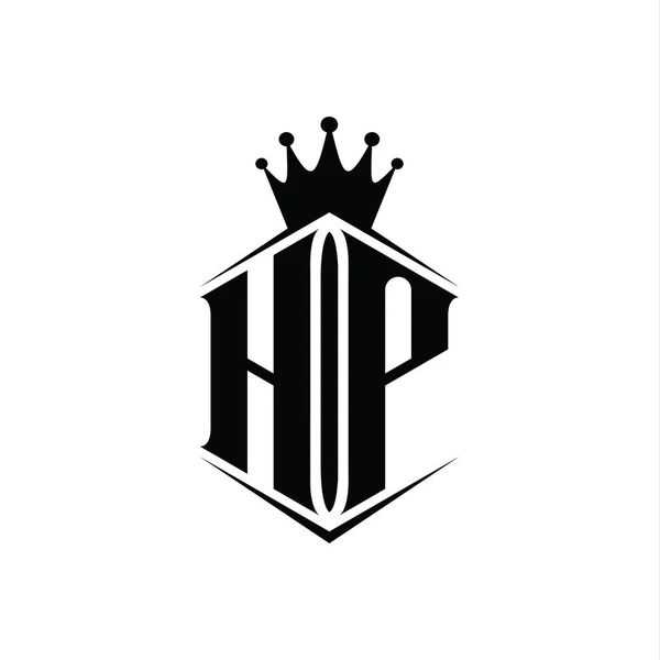 Hp字母标志六边形护盾冠 带有尖锐的样式设计模板 — 图库照片