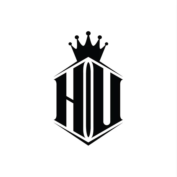 Hu字母标志六边形护盾冠 带有尖锐的样式设计模板 — 图库照片