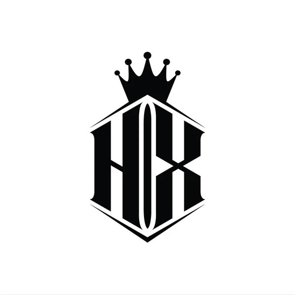 Hx字母Logo六边形盾形冠 带有尖锐的样式设计模板 — 图库照片