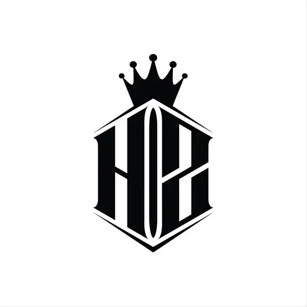 Hz字母Logo六边形盾形冠 带有尖锐的样式设计模板 — 图库照片