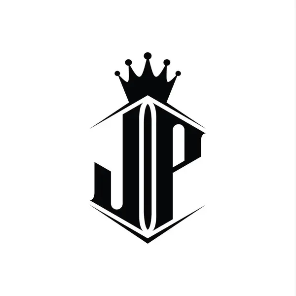 Letter Logo Monogram Sekskant Skjold Form Krone Med Skarpe Stil - Stock-foto