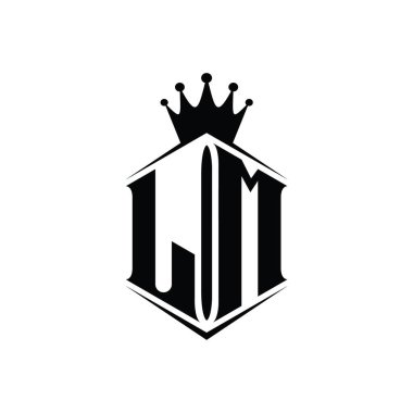 LM Harf Logosu monogram altıgen kalkan şekilli taç keskin stil tasarım şablonu