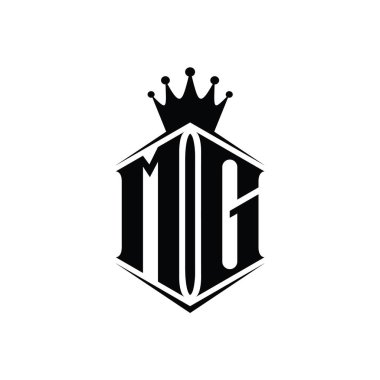 MG Harf Logosu monogram altıgen kalkan şekilli taç keskin stil tasarım şablonu