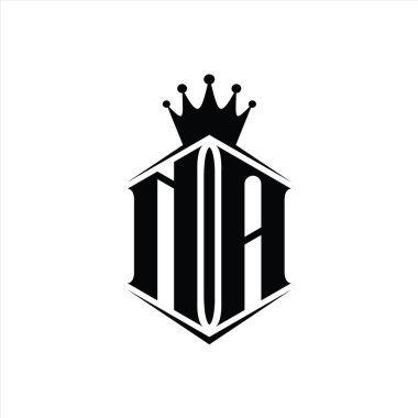 NA Harfi Logosu monogram altıgen kalkan şekilli taç keskin stil tasarım şablonu