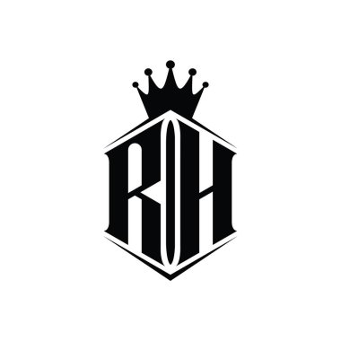 RH Harfi Logo monogram altıgen kalkan şekilli taç keskin stil tasarım şablonu