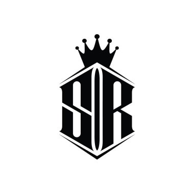 SR Letter Logo monogram altıgen kalkan şekilli taç keskin stil tasarım şablonu