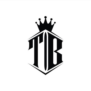 TB Harfi Logo monogram altıgen kalkan şekilli taç keskin stil tasarım şablonu