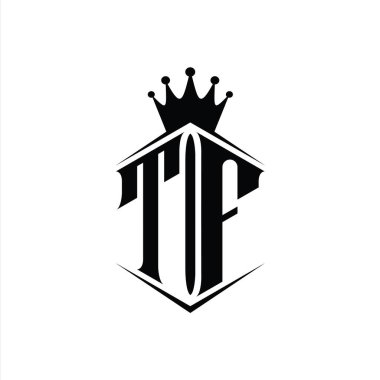 TF Harfi Logo monogram altıgen kalkan şekilli taç keskin stil tasarım şablonu