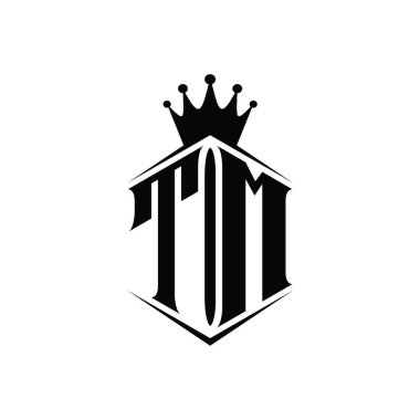 TM Harf Logosu monogram altıgen kalkan şekilli taç keskin stil tasarım şablonu
