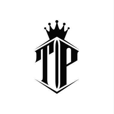 TP Harf Logosu monogram altıgen kalkan şekilli taç keskin stil tasarım şablonu