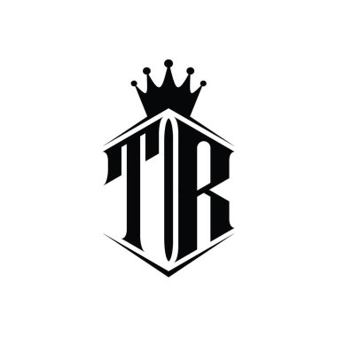 TR Harf Logosu monogram altıgen kalkan şekilli taç keskin stil tasarım şablonu