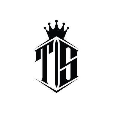 TS Harfi Logo monogram altıgen kalkan şekilli taç keskin stil tasarım şablonu