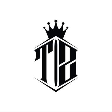 TZ Harf Logosu monogram altıgen kalkan şekilli taç keskin stil tasarım şablonu