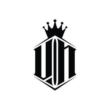 VN Harf Logosu monogram altıgen kalkan şekilli taç keskin stil tasarım şablonu