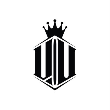 VU Letter Logo monogram altıgen kalkan şekilli taç keskin stil tasarım şablonu