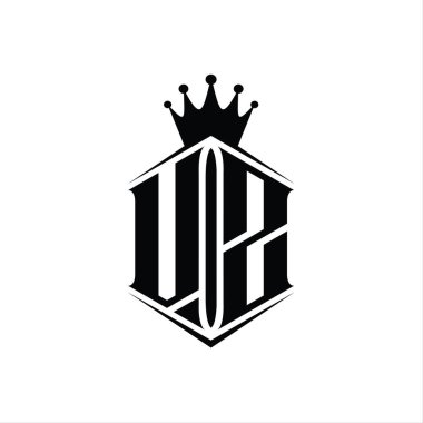 VZ Harf Logosu monogram altıgen kalkan şekilli taç keskin stil tasarım şablonu