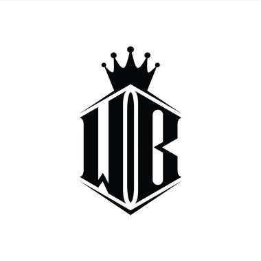 WB Harfi Logo monogram altıgen kalkan şekilli taç keskin stil tasarım şablonu