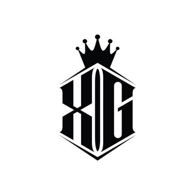 XG Letter Logo monogram hexagon shield shape crown with sharp style design template