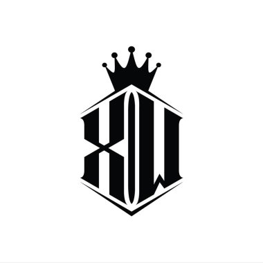 XW Harf Logosu monogram altıgen kalkan şekilli taç keskin stil tasarım şablonu